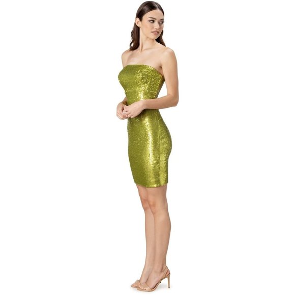 Dress the Population Womens Lemongrass M Sequin Green Strapless Mini Bodycon Era - Picture 3 of 12